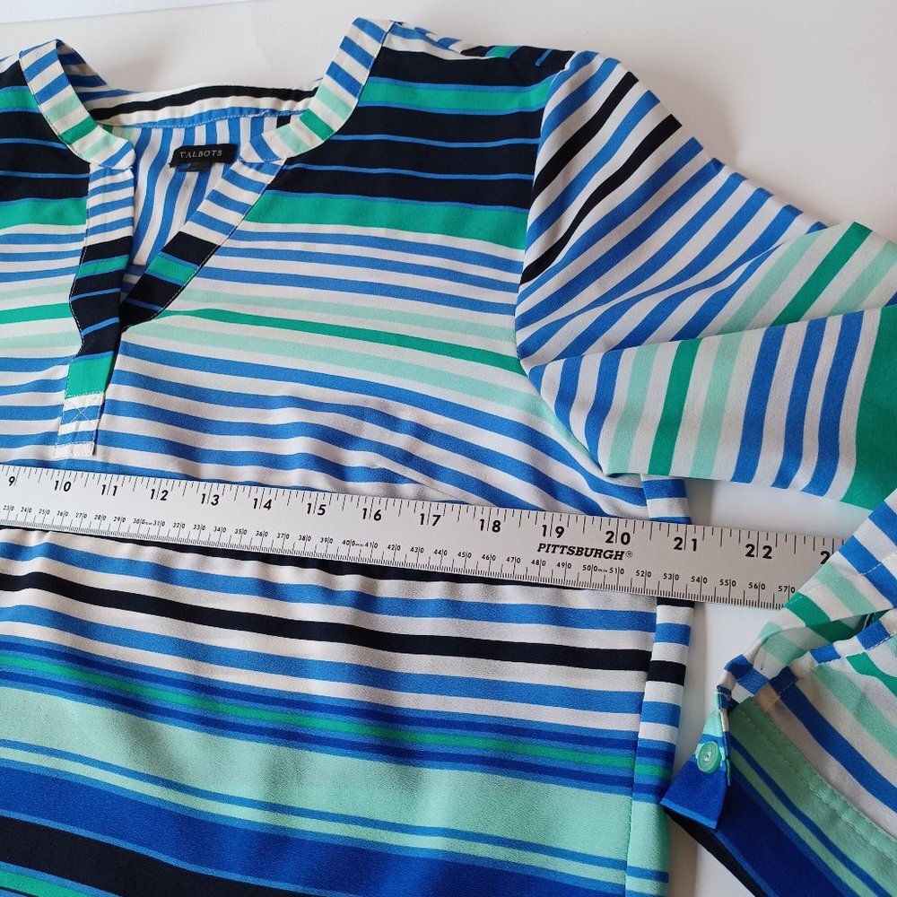 Talbots Blouse Stripe Roll Tab Sleeve Tunic Length Size Large - Picture 11 of 16